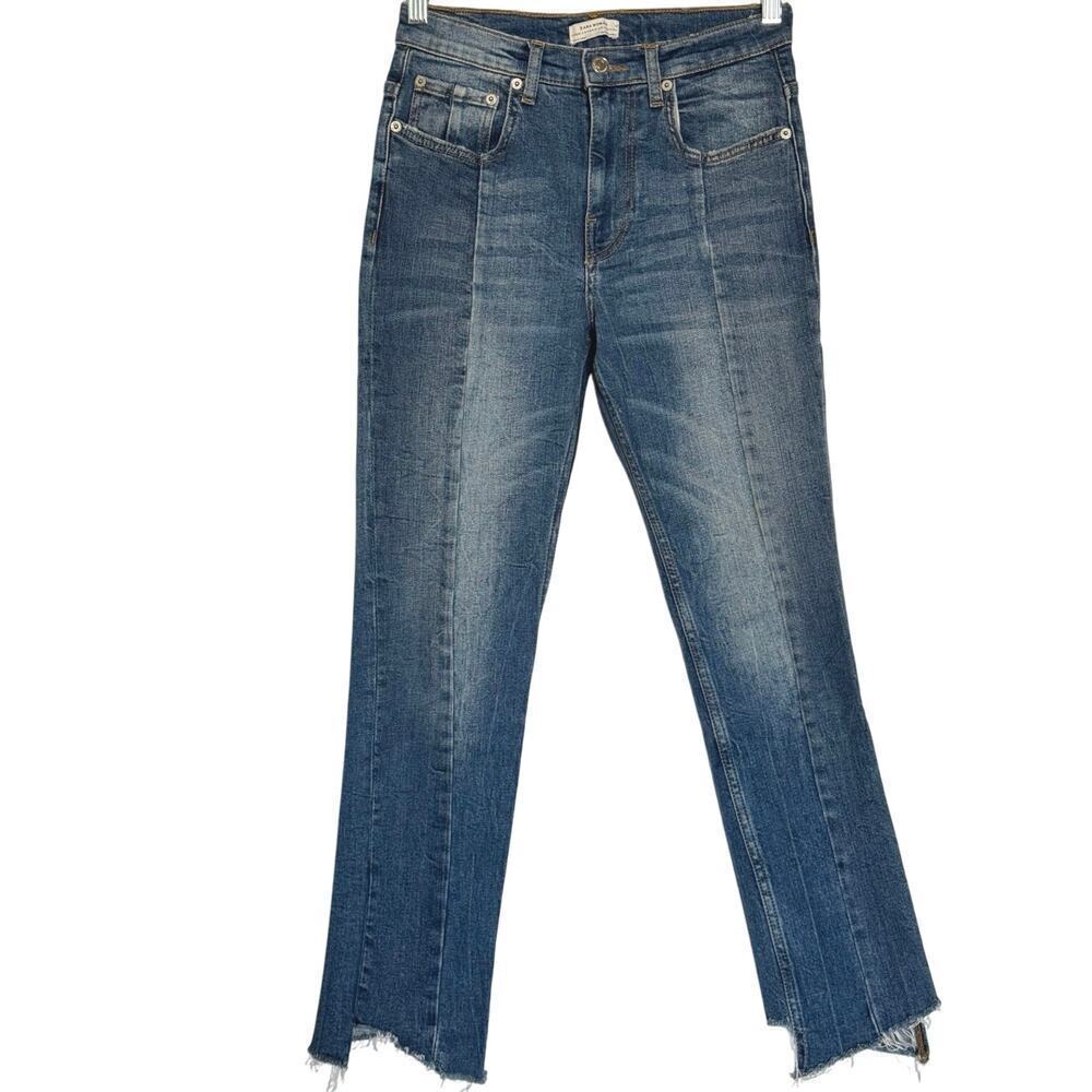 ZARA Premium Medium Wash Distressed Destroyed Hem Skinny Jeans Boho Hippie Sz 2